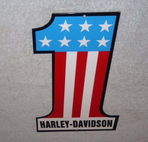 VINTAGE HARLEY DAVIDSON #1 MOTORCYCLES 12" METAL GASOLINE & OIL MOTORCYCLE SIGN!