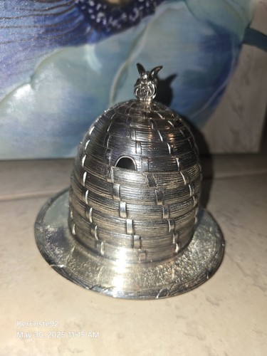 VTG C & Co Silver Plated Beehive Bee Honey Jam Jar w Lid Glass Liner MI Japan - Picture 2 of 12