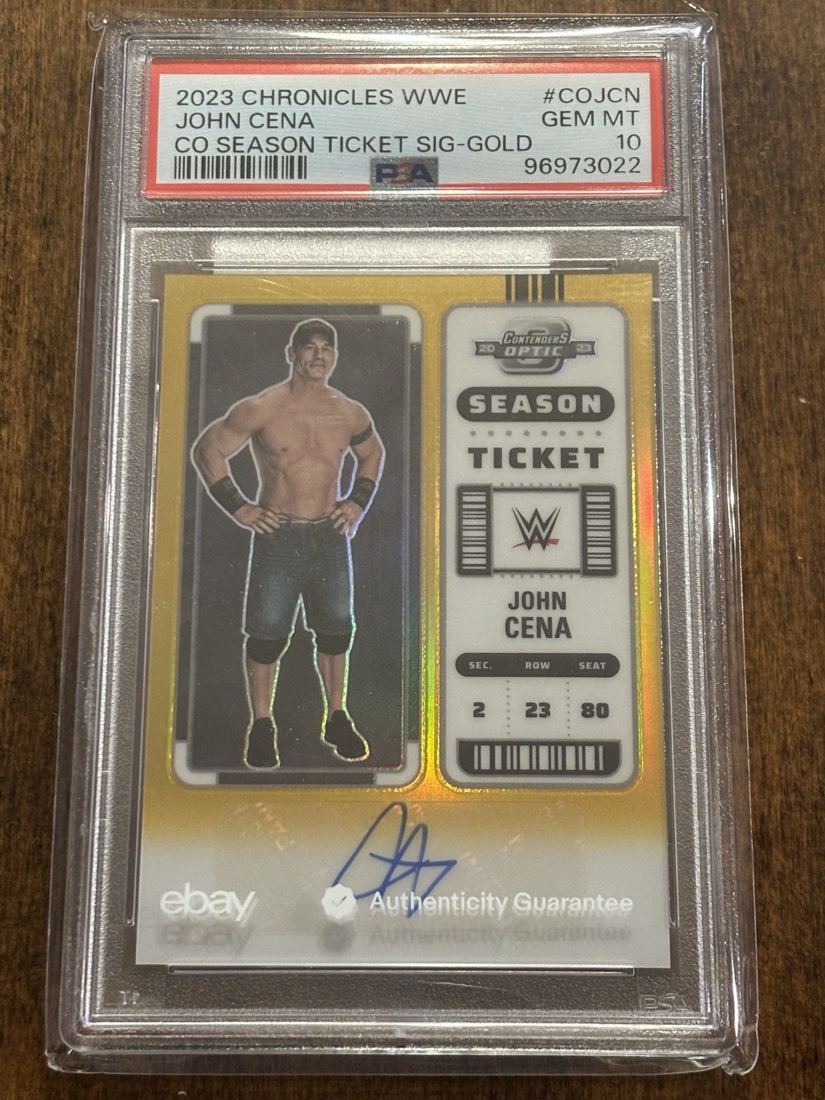 💪🏻💎 2023 Chronicles WWE John Cena Optic Ticket GOLD Auto 2/10 PSA 10 💎💪🏻