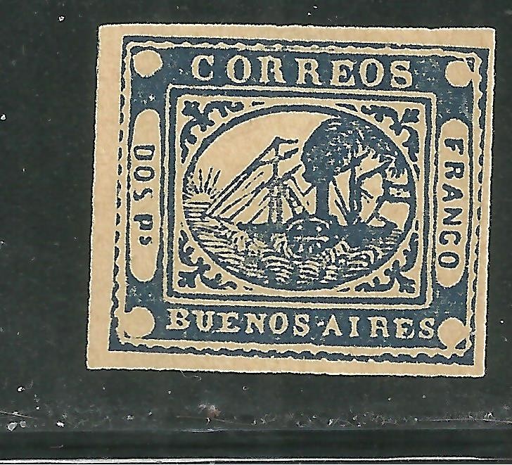 BUENOS AIRES 2 MINT LIGHT HINGE, LIKELY COUNTERFIET, STAEMSHIP ISSUE OF 1858
