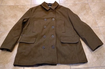Schott N.Y.C. New York City Melton Wool Navy Pea Coat Olive Green Men's Size 4X 