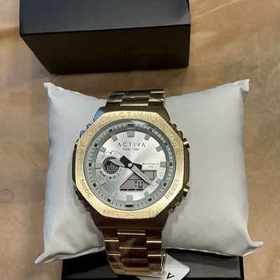 Activa Dual Time Analog-Digital Quartz Gold 44mm Octagon 30m Date w/ Box