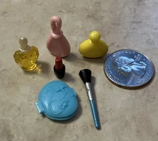 Barbie doll vanity bathroom accessories cosmetics polish perfume brush 6 pc EUC