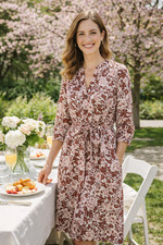 Ann Taylor Weekend Dress Size 14 Brown Floral Cotton Tie Waist Lined Midi Boho