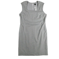 Ann Taylor Factory Gray Sheath Dress 16 Slvless Square Neck Work Career Office