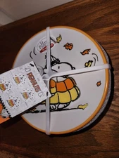 Peanuts Snoopy Candy Corn Puffer Jacket Appetizer Plates SHIPS NOW 4SALETIL 9-27