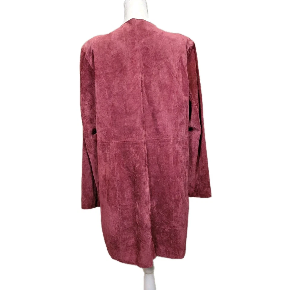 Chaqueta Larga Vintage Gamuza Cuero Mujer Grande Suave Hoja Borgoña Bordada Foto 4 de 4