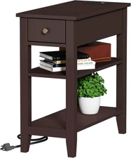 ChooChoo Narrow End Table with Charging Station, Side Living Espresso 