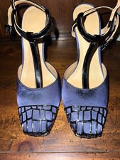 Tory Burch Navy T-Strap Pumps Metal Cap Toe Leather Sole Sz 5M