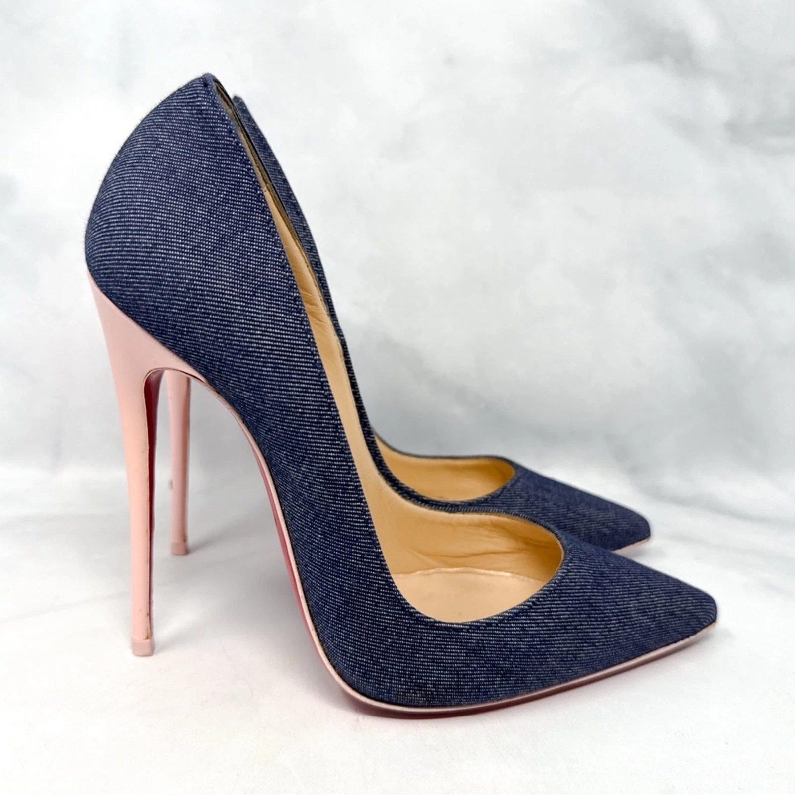 Christian Louboutin — Christian Louboutin So Kate 120 Denim Patent Pointed Toe Stiletto Heel Pumps 37
