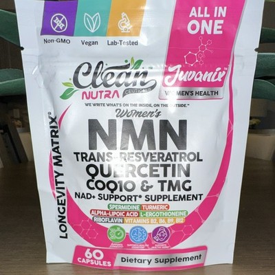 Clean Nutra JuvaniX Women s NMN 500mg w/ Resveratrol Quercetin CoQ10 TMG 60