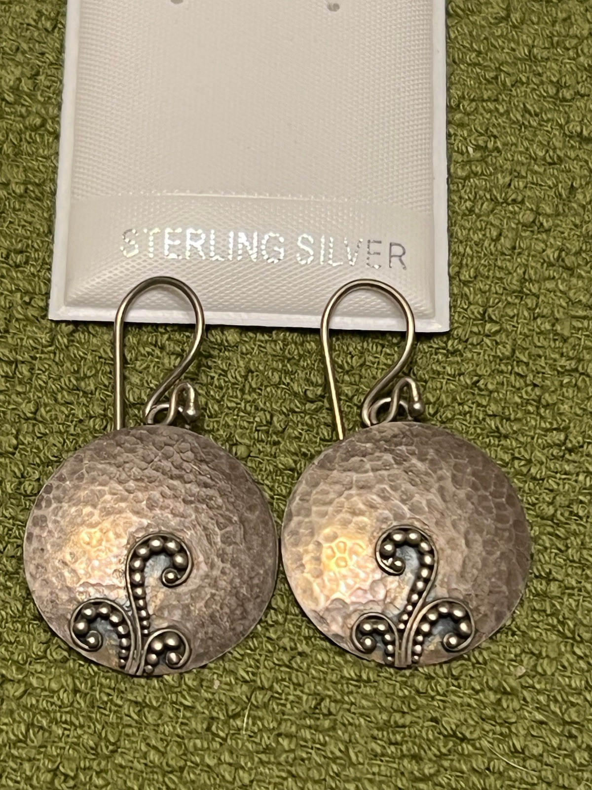 CLASSY HAMMERED TEXTURED DISK DANGLE EARRINGS 1.7… - image 1