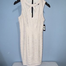 GUESS White Sheath Dress Cut-Out V-Neck Sleeveless Knee Length Solid Size 8