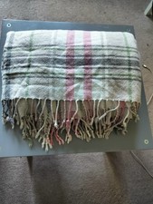 Ikea plaid cream/pink/gray/green throw blanket with tassles