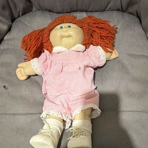 Cabbage Patch Kids Doll 1985 Signed Red Yarn Hair Pink Outfit Green Eyes