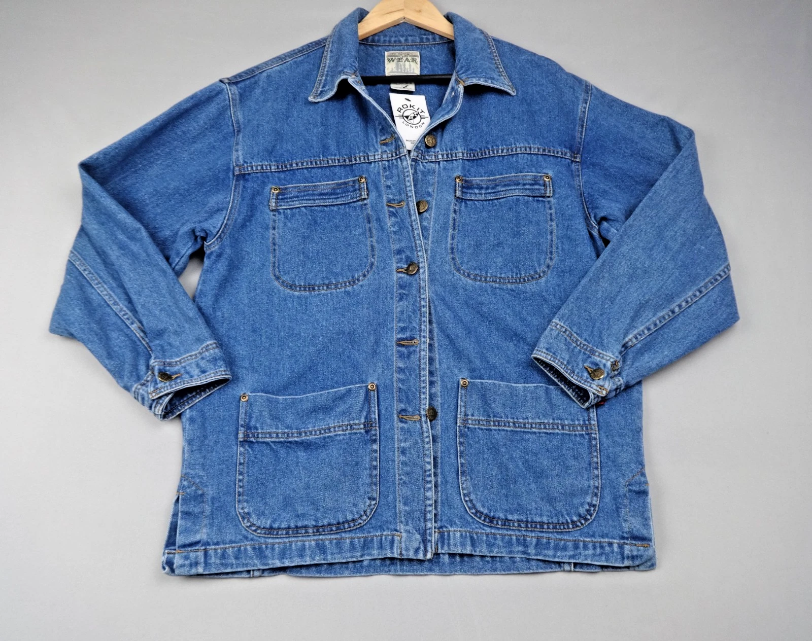Northern Spirit Denim Jacket Men M Blue Vintage 90s Workwear Chore Coat Oversize
