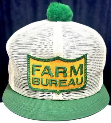 Vintage Farm Bureau K Products USA Mesh Trucker Hat Snapback Green Pom Pom CapB2