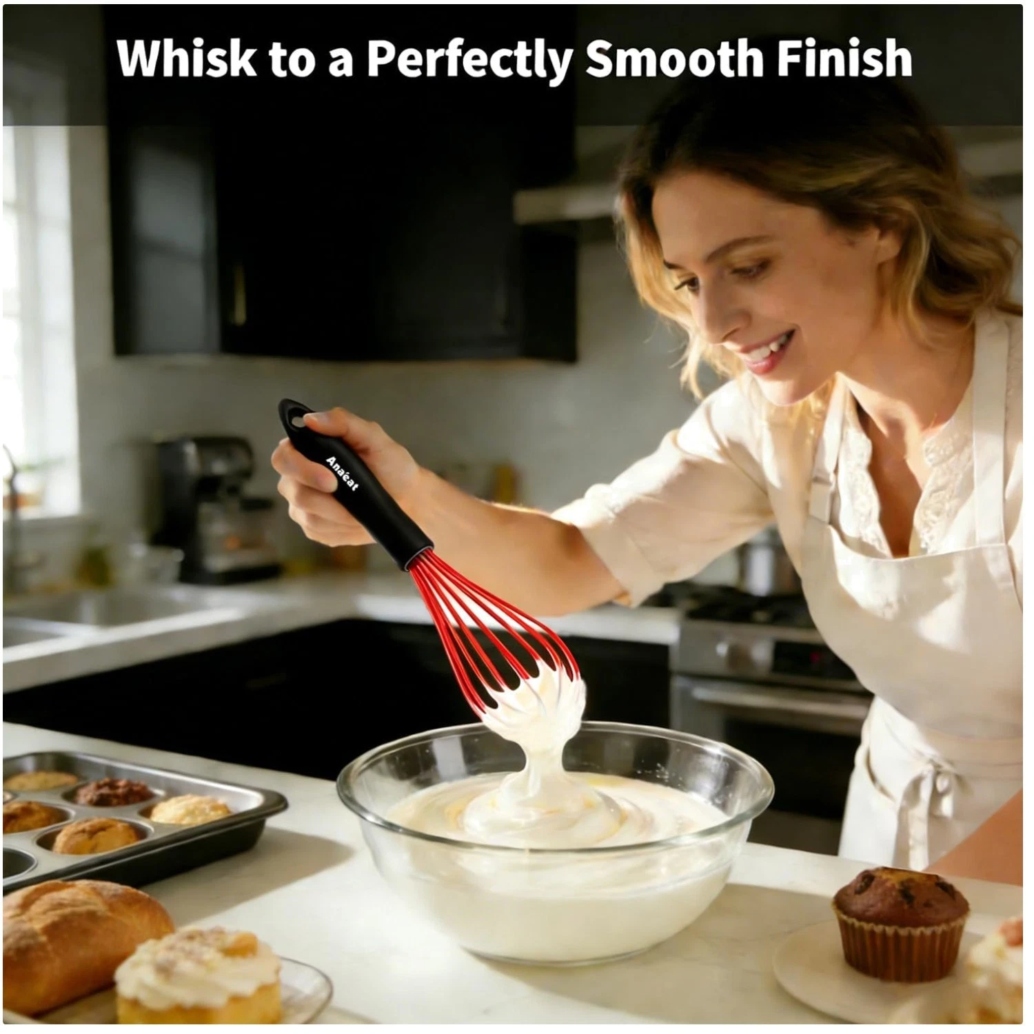 Red Silicone Whisk Set - Heat Resistant Kitchen Whisks