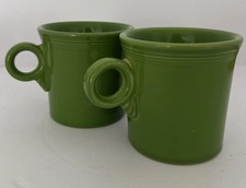 2 Fiestaware GREEN Coffee Mugs D Ring Handle Homer Laughlin HLC USA Cup