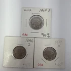 Lot of 3 Buffalo Nickel 5c Coins 1915-D 1936-D 1929-D