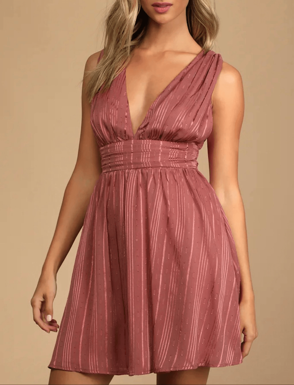 Lulus Dusty Rose Swiss Dot Mini Dress Womens Medium Sleeveless V Neck NWT