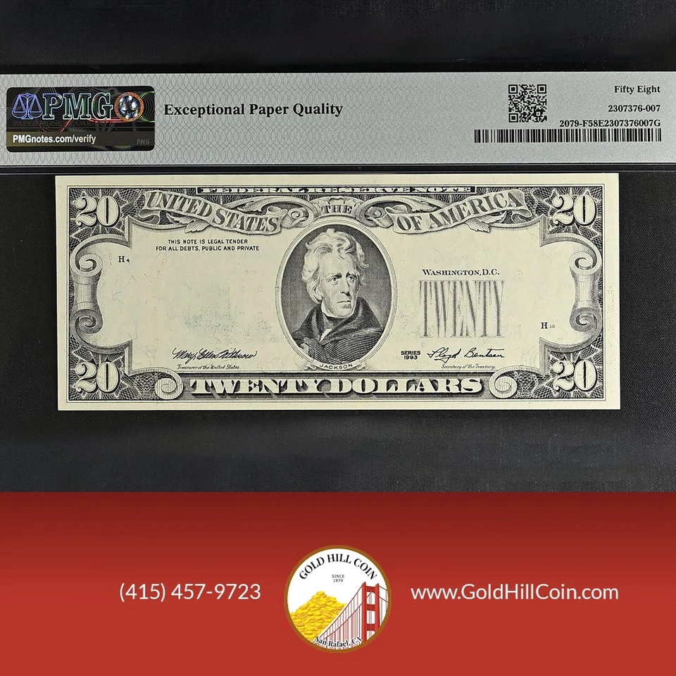 1993 $20 FRN PMG 58 EPQ, *Error* Overprint on Back! Amazing Certified Error - Image 2 of 2