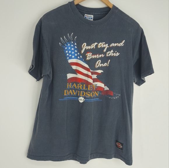80'S Hanes BEEFY-T Harley Davidson Eagle Motorcycle Bike T-shirt Made in USA Men's M Vintage cotton navy blue type Vintage Second Hand