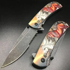 8" Red Horse Tactical Spring Assisted Open Blade Folding EDC Pocket Knife