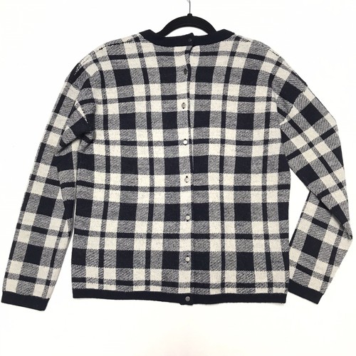 Madewell Small Merino Wool Navy White Plaid Long Sleeve Back Buttons Sweater - Picture 6 of 8