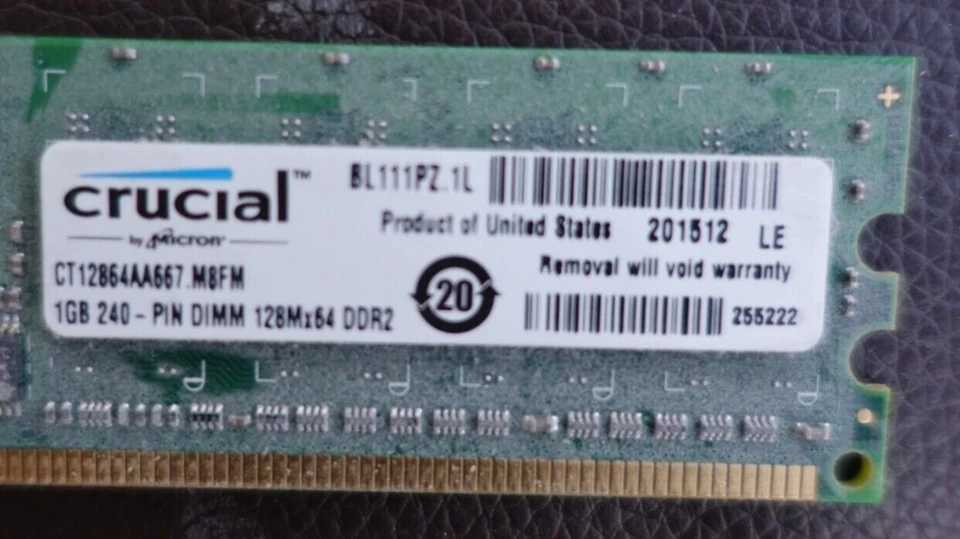 2GB (2 x 1GB) Crucial PC2-5300 DDR2-667 SDRAM DIMM RAM Memory - Image 2 of 2