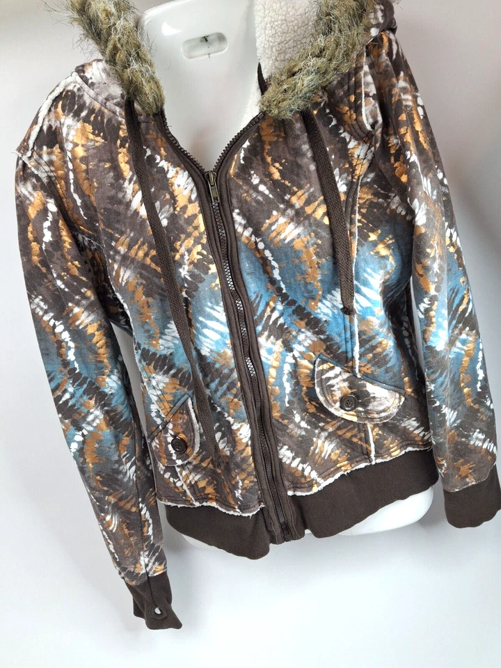 VTG Y2K Self Esteem Zip Up Hoodie Jacket XL Metallic Sherpa Thumbhole Grunge - Image 2 of 4