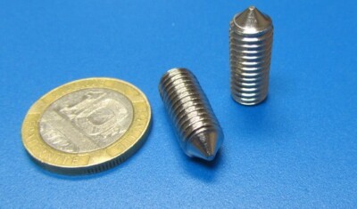 18-8 (A2) Stainless Steel Set Screws, Cone Point, M8 x 1.25 x 20 mm, 10 pcs