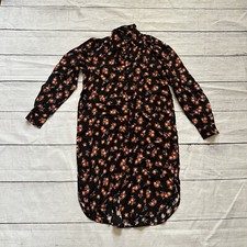 Ann Taylor black red floral collered button shirt dress size small