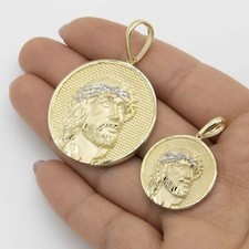 Con Volto Di Gesù Medaglione Ciondolo Vero 10K Giallo Oro Bianco Tutte le Misure