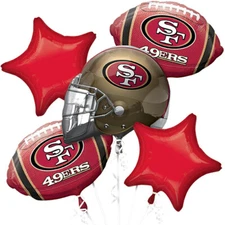 Anagram San Francisco 49ers Team Football Bouquet 5pc Foil Balloons, Red Gold