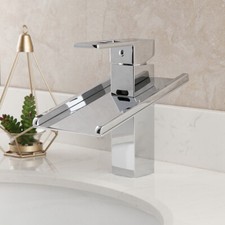Waterfall Spout Chrome Deck Mounted Bathroom Vanity Basin Faucet Brass Taps