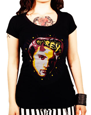 LA MARCA DEL DIABLO [KING ELVIS EL REY] WOMEN T-SHIRT ROCKABELLA ROCKABILLY  La