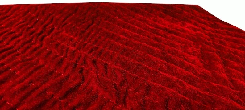 Deep Red Velvet Quilt Velvet Quilt King Lap Size Quilt, Blanket Pick Stitch. - Image 3 of 4