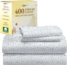 Floral Sheets Pattern Twin Sheet Set - Luxury 400 Thread Count 100 Cotton Sheet