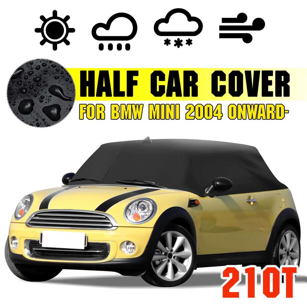 210T Car Half Body Cover For BMW MINI 2004+ Roof Protector UV Snow  Resistant.