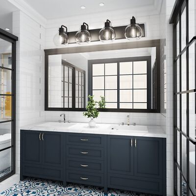 3-Light Matte Black Bathroom Vanity Light With Clear Glass Shades - Modern Wall Sconce, E26 Base