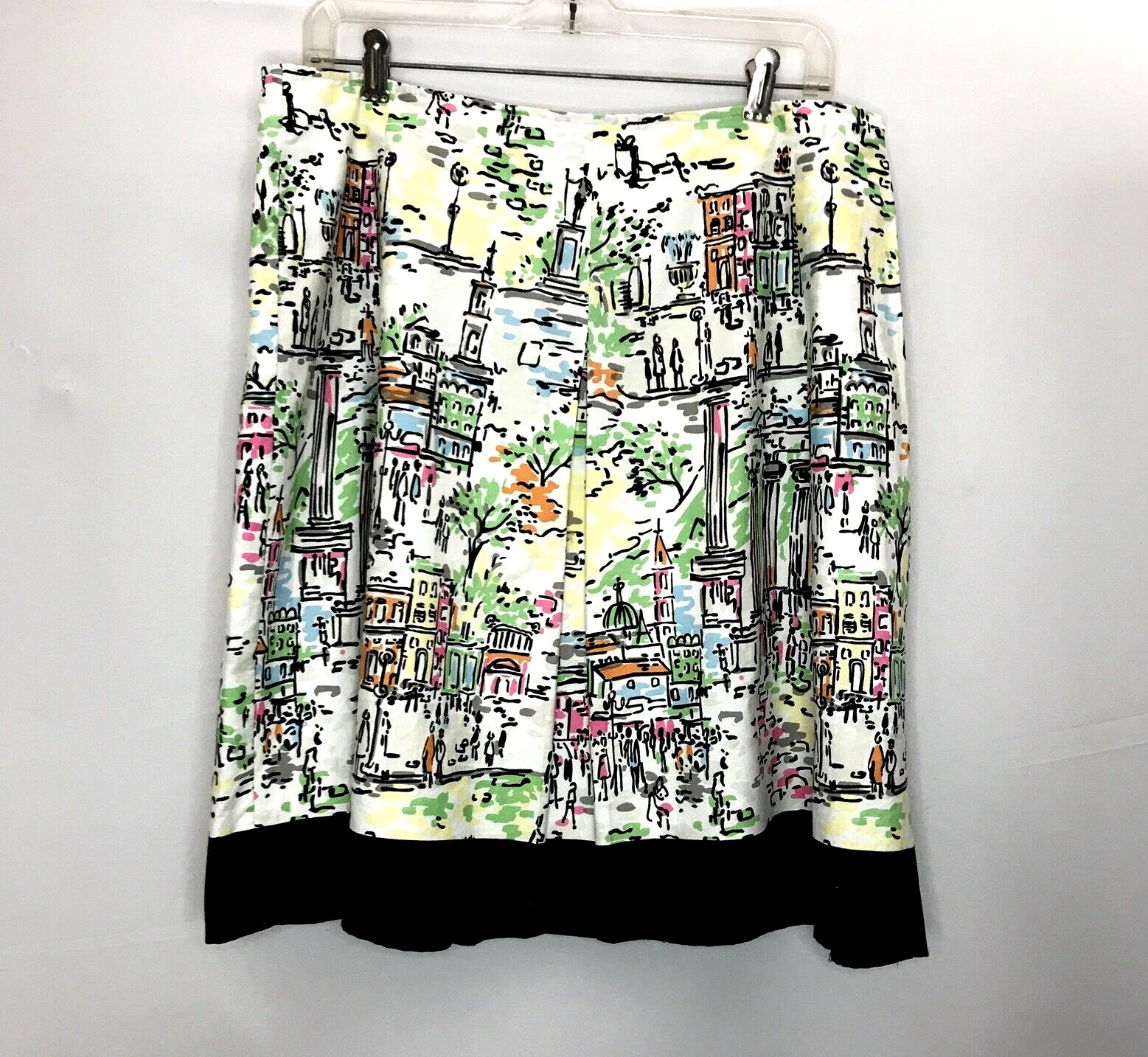 Talbots Petites size 14P Pleated Cotton SKIRT Village Square Novelty Print Lined