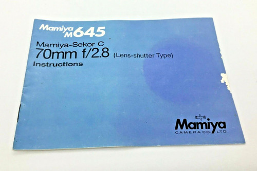 MAMIYA M 645-SEKOR C 70mm f/2.8 (Lens Shutter Type) Vintage Instruction Booklet