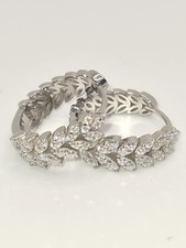 925 STERLING SILVER WHITE GOLD OVERLAY MOISSANITE DVVS1 HOOP LEAF EARRINGS