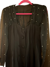 1990s Hearts Womens 11/12  Black Sweetheart Neck Dress Pearls Accent Button Up