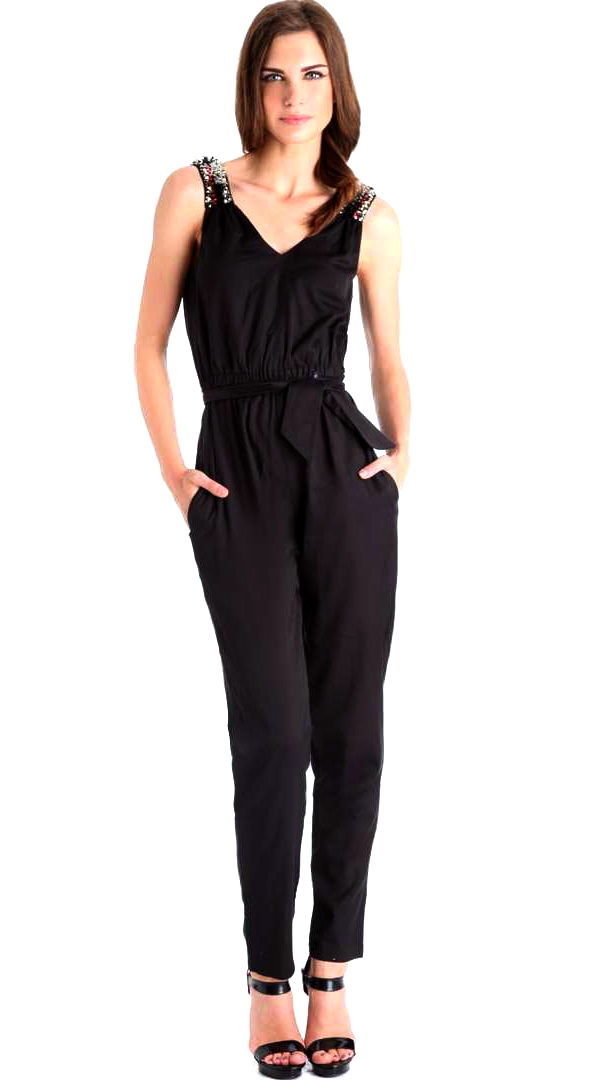 NWT $288.00 FRENCH CONNECTION BEADED STYLISH BLACK ROMPER JUMPSUIT Size 6