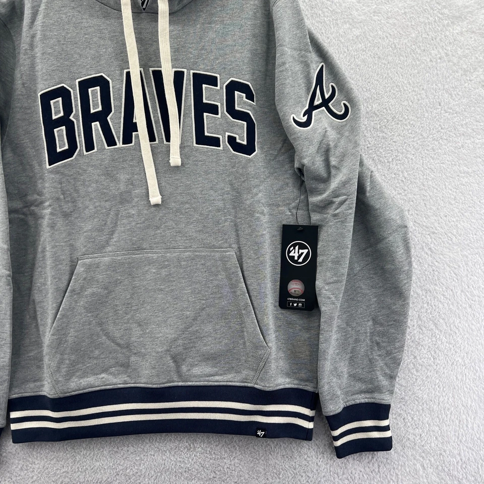 '47 Brand Atlanta Braves Hoodie Mens Medium Gray Sweatshirt Streetwear *A2 New - Image 3 of 4