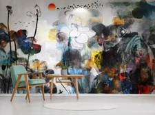 3D Ink Lotus Wallpaper Wall Mural Removable Self-adhesive Sticker1029