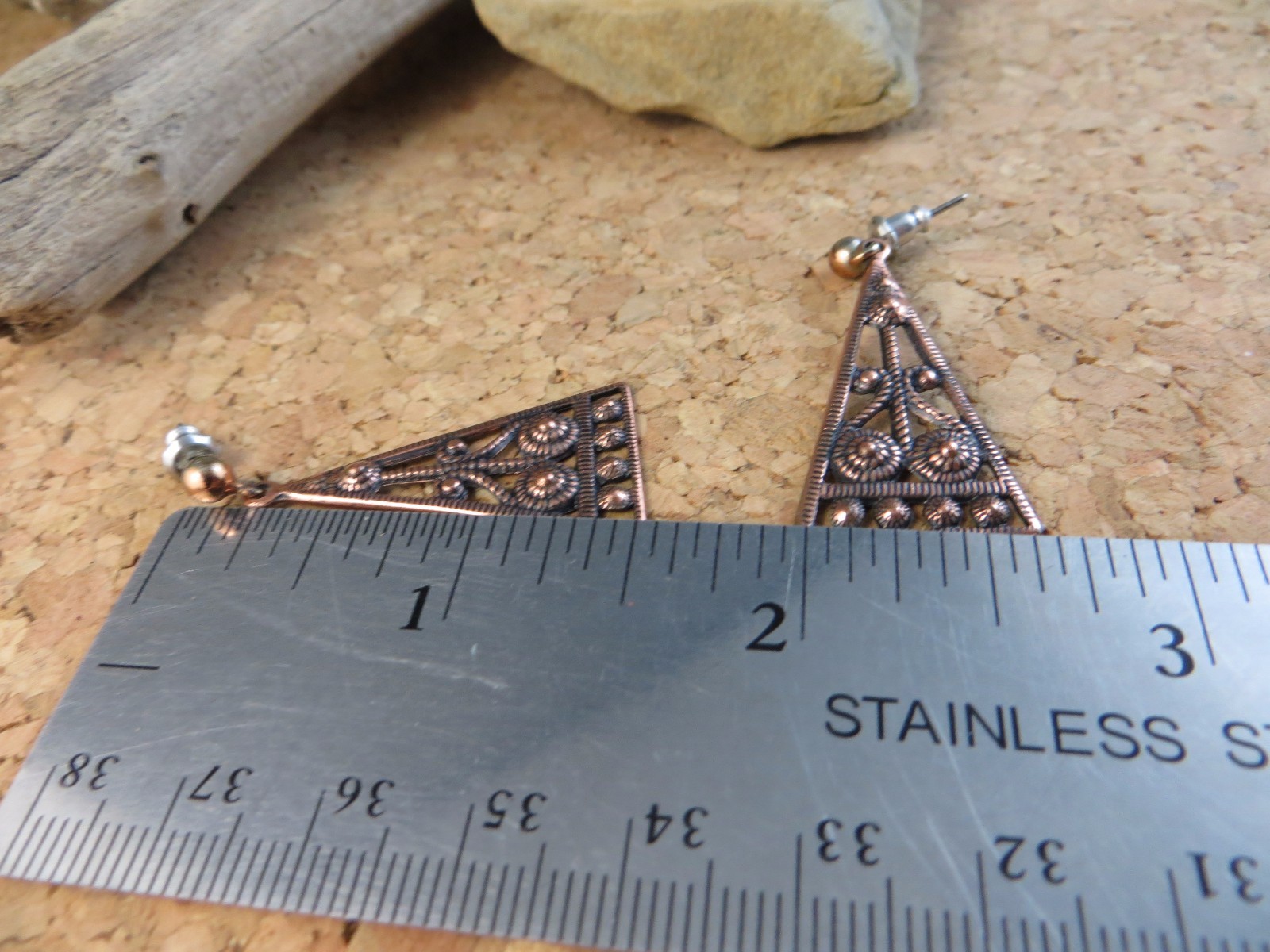 Vintage Copper Studded Triangular Dangle Post Ear… - image 7
