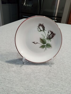 Vtg Stonegate Germany Bavarian Midnight Rose Bread Plate 6'' Platinum Trim